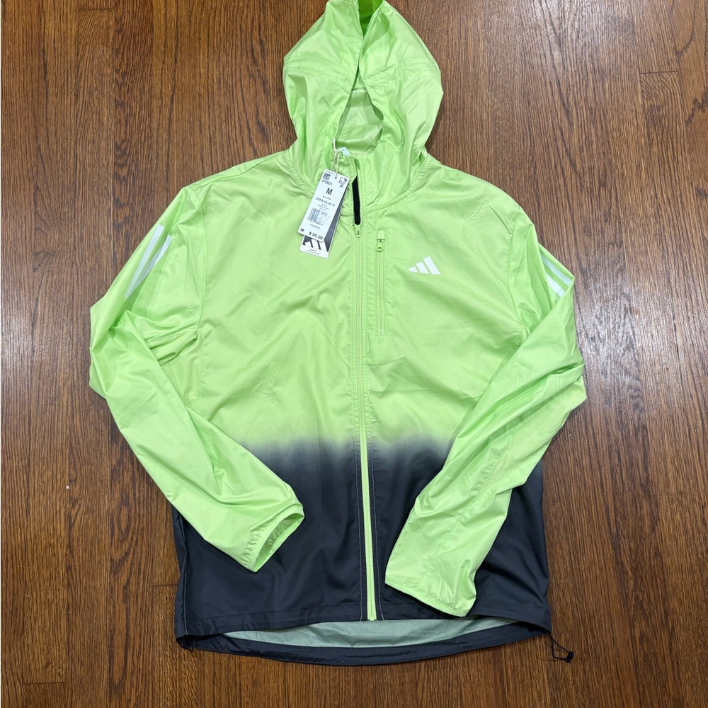 Adidas Neon Green to Black Ombre Running Windbreaker Jacket